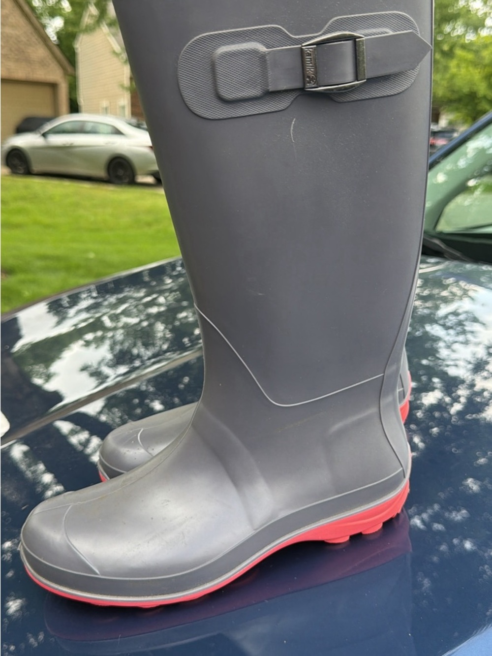 Kamik Gray Tall Rain Boots with Coral Outsole